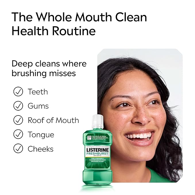 Listerine Freshburst Antiseptic Mouthwash for Bad Breath, Kills 99% of Germs That Cause Bad Breath & Fight Plaque & Gingivitis, ADA Accepted Mouthwash, Spearmint, 1 L