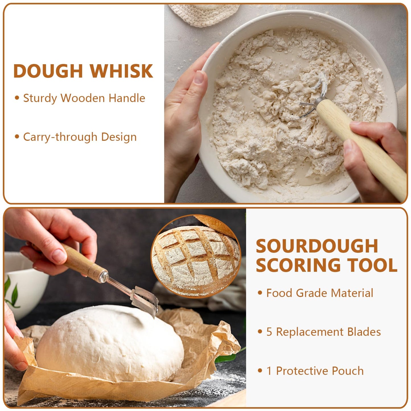 Bread Making Tools Set of 7, Including Silicone Pastry Mat, Round Baking Mat, Sourdough Danish Dough Whisk, Bread Lame Dough Scoring, Bread Scraper Dough Cutter, Perfect Gifts for Baker