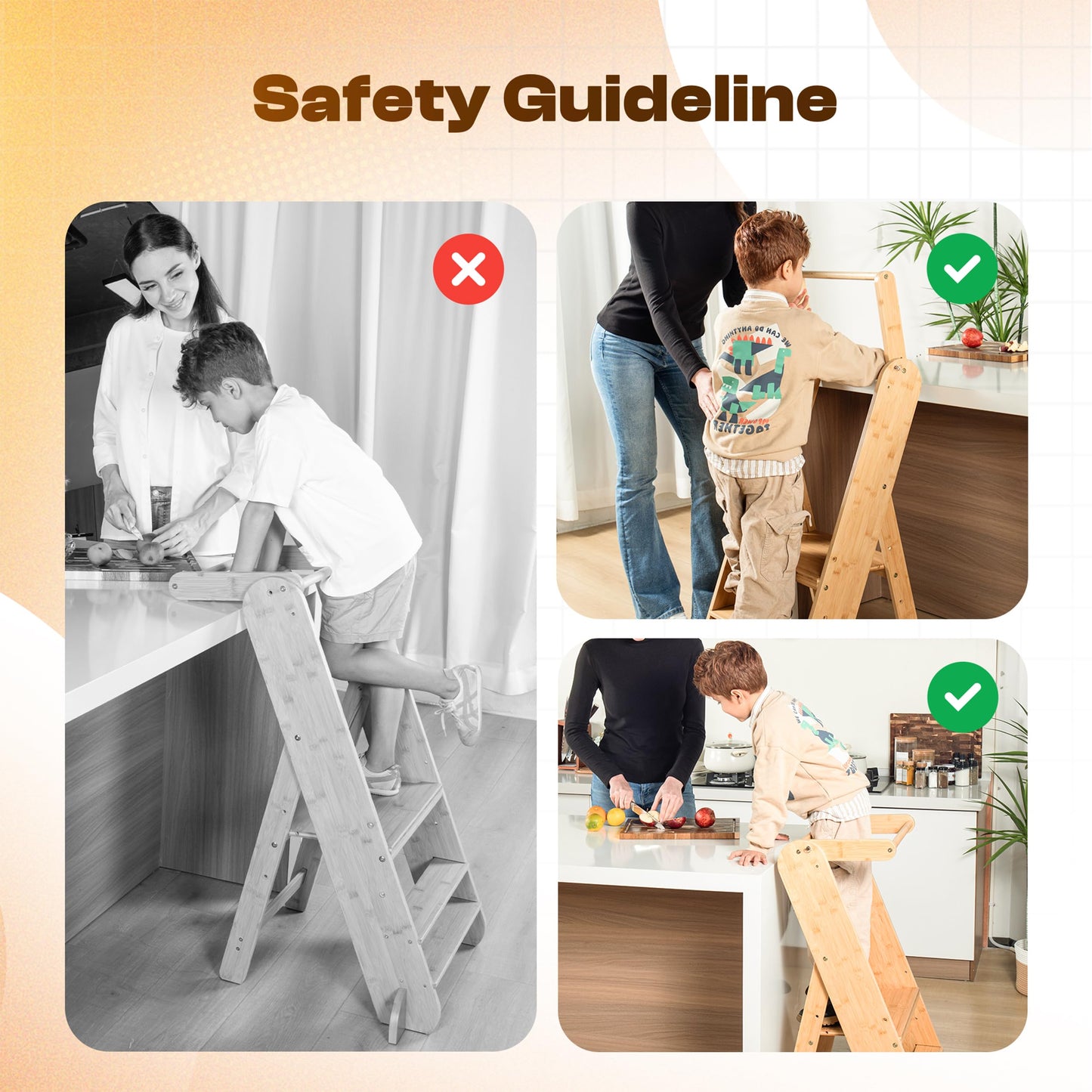 Adjustable Folding Toddler Tower, 3 Level Height Adjustable, Montessori Learning Stool, Kids Standing Tower for Kitchen and Bathroom.