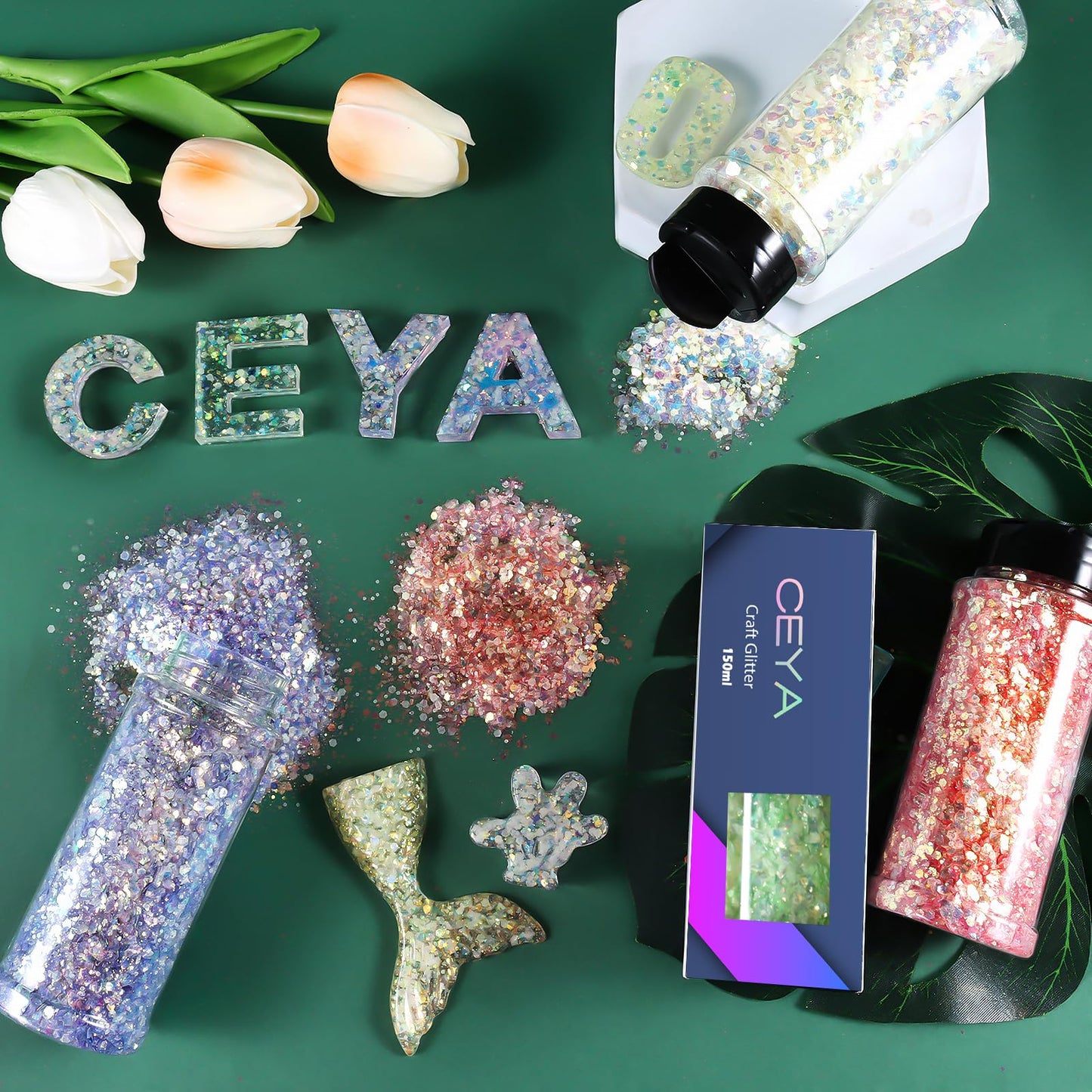 Ceya Chunky Glitter, 3.3oz/ 95g Sky Blue Craft Glitter Mix Fine Powder Flakes Iridescent Nail Sequins for Epoxy Resin, Tumblers, Halloween Party, Festival Decor