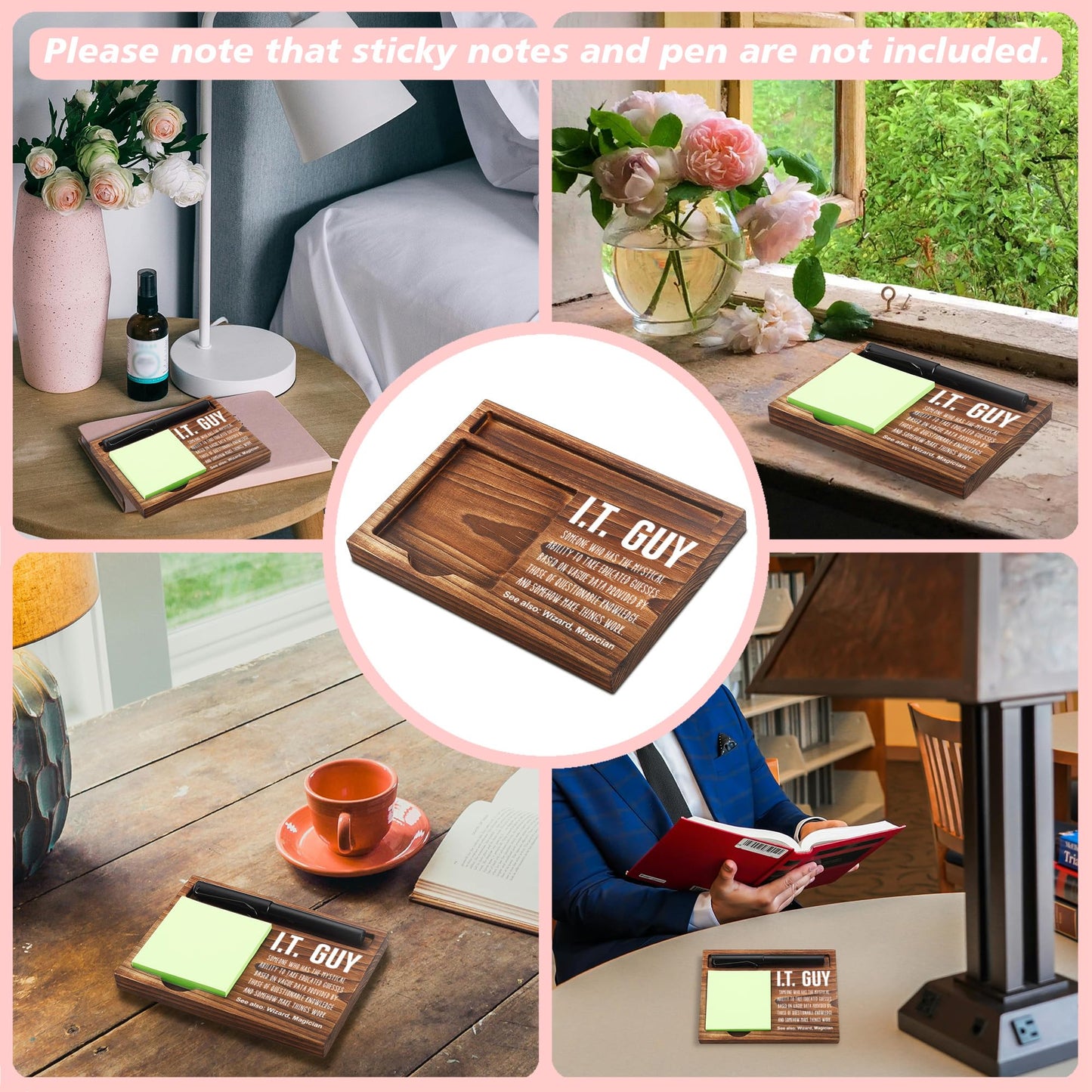 Funny I.T. Guy Sticky Note Holder Wooden Notepad & Pen Holder 6.5" x 4.7" IT Tech Sticky Note Pad Holder Dispenser for Desk I.T. Guy Definition for Tech Support Work Appreciation Gifts, NPA243