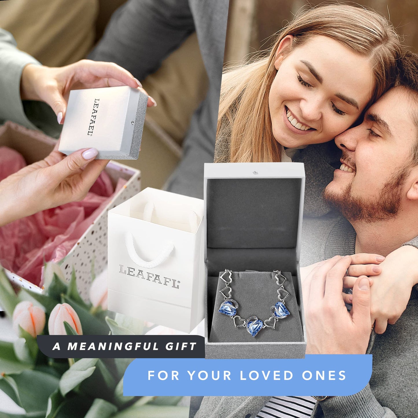 Leafael Infinity Love Heart Gift Bracelet for Women, March & December Birthstone Crystal, Light Sapphire Blue, Silver Tone, 7-inch Chain and 2-inch Extender
