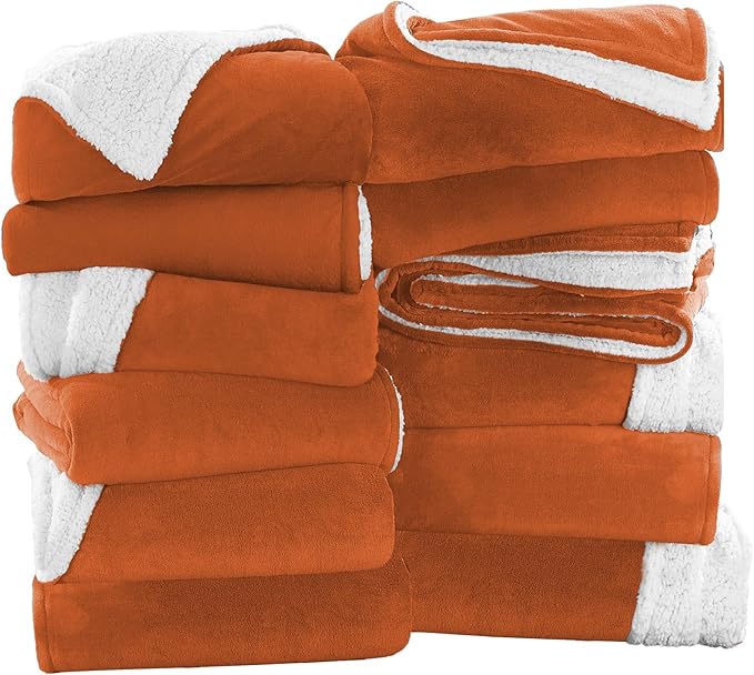 IR Imperial Rooms Rust Sherpa Fleece Throw Blanket Twin Size for Bed - Wholesale Bulk Pack of 12 Sherpa Blankets - Soft Fluffy Throw Blankets for Hotels, Guest Bedroom, 60x80 Inches