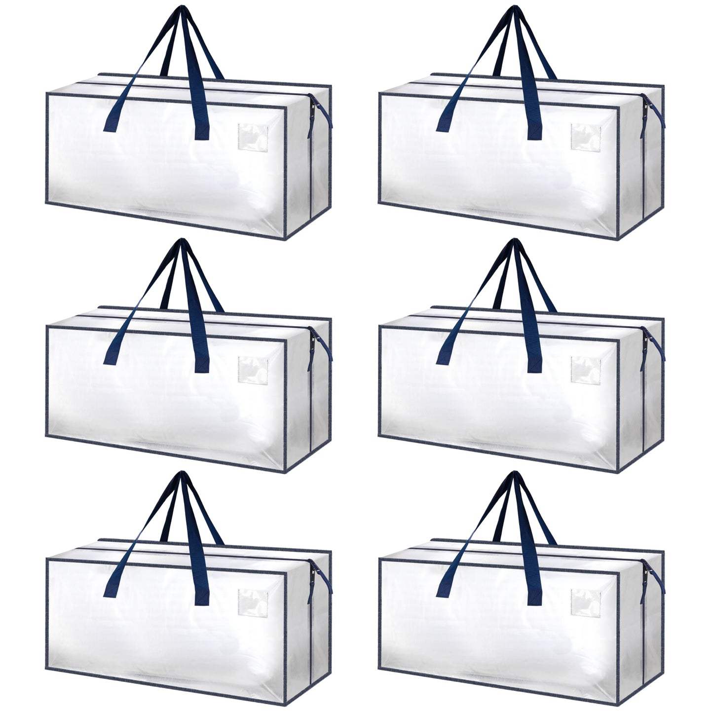 HealSmart 6 Pack Extra Large Moving Bags with Zippers & Carrying Handles, Heavy-Duty Storage Tote Moving Boxes for Dorm Room Essentials Storage Bags, Clear