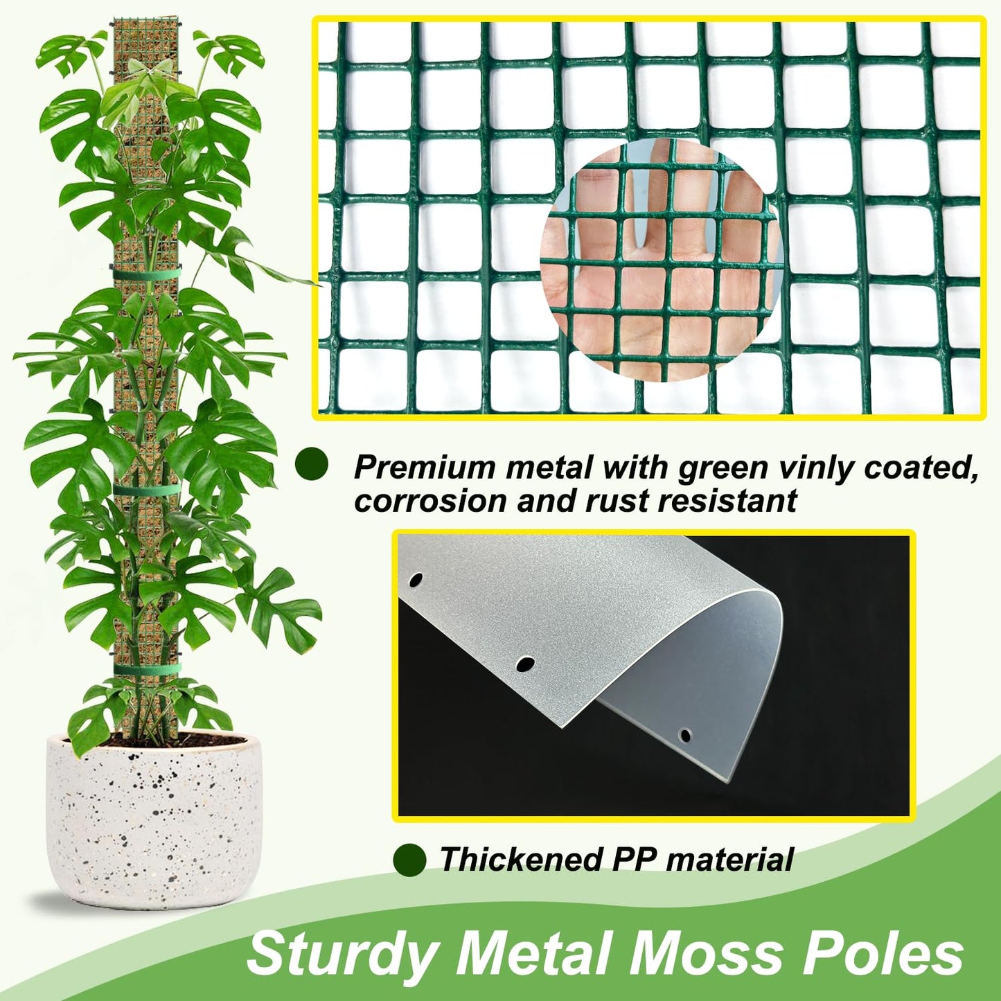24" Metal Moss Pole, D Shape Sphagnum Moss Pole, Moss Poles for Climbing Plants, Monstera, Indoor Climbing Plants (2Pcs 24")
