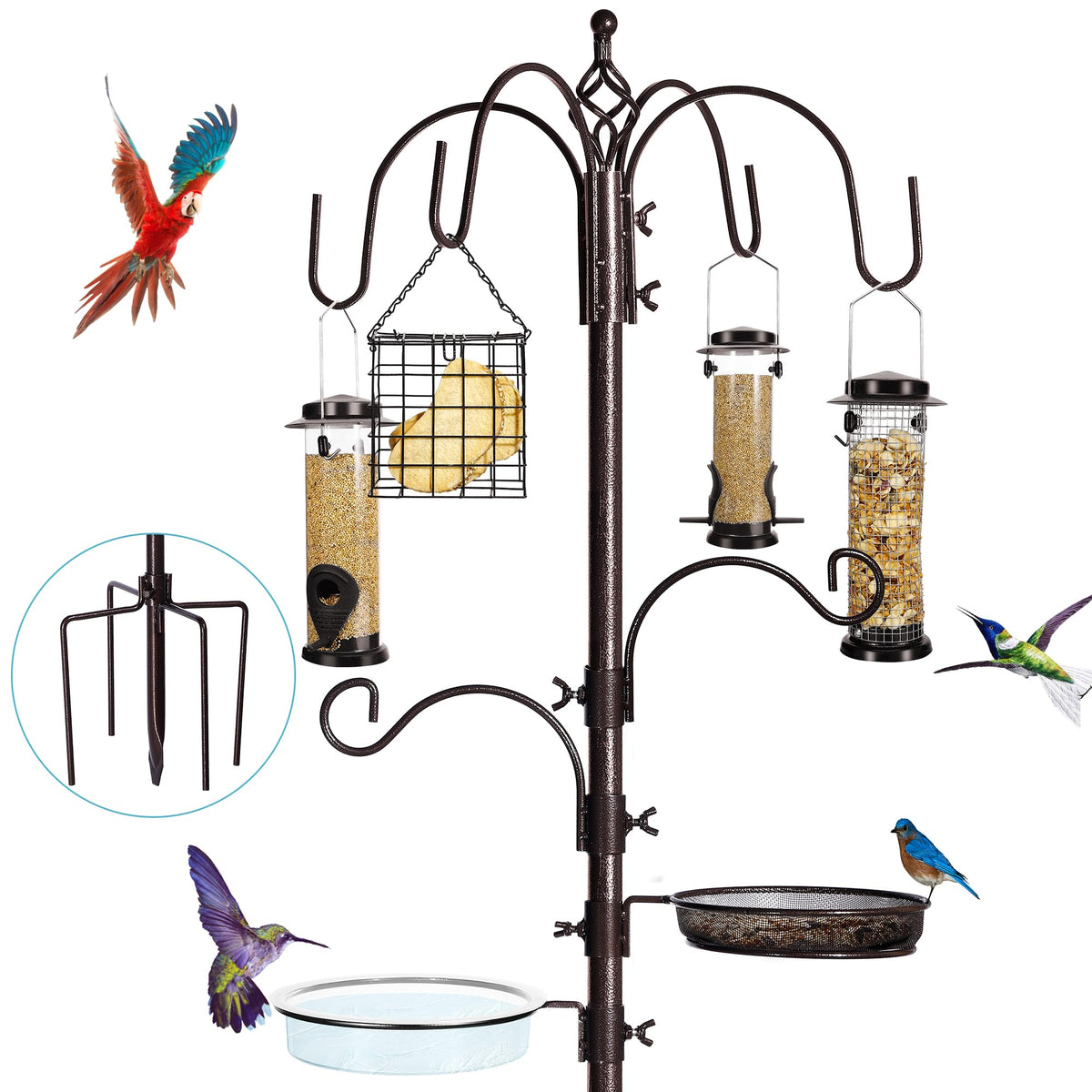 YINGYM 6-Hook Bird Feeding Station Kit with Squirrel Baffle, 94 Inch