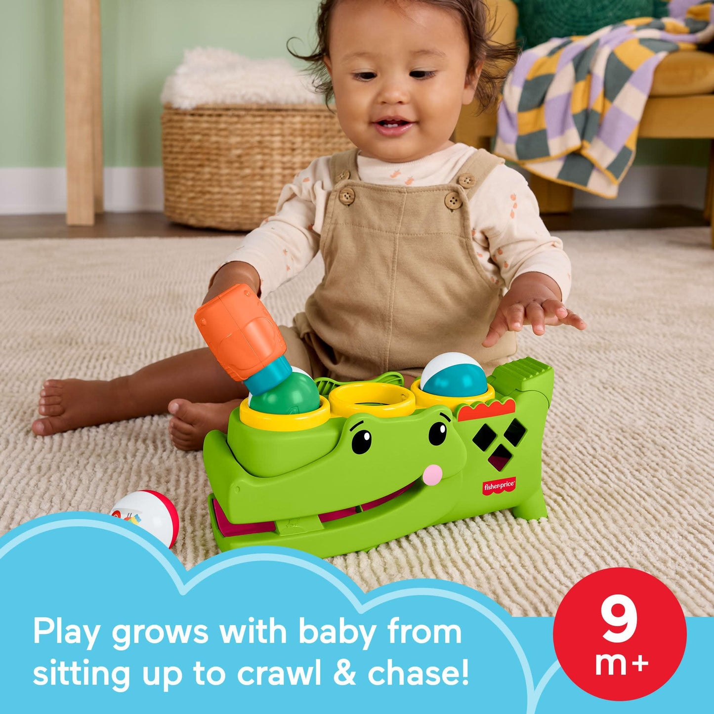 Fisher-Price Baby Toy Sit & Tap Rolligator, Crawling Activity with Pounding Hammer & 3 Balls for Developmental Play Infants Ages 9+ Months