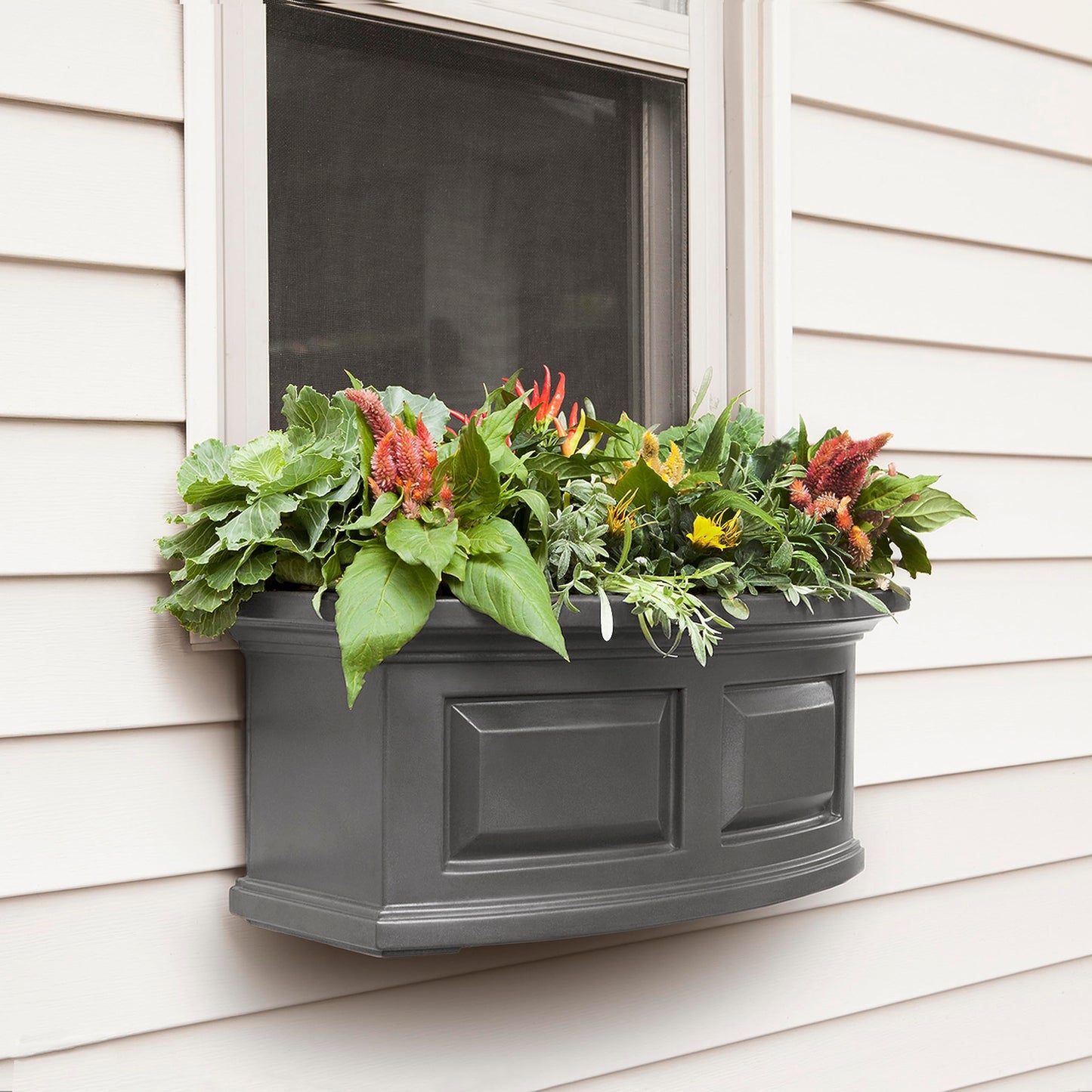 Mayne Nantucket 2-Foot Window Box – Self-Watering, Weather-Resistant Planter for Flowers – Durable Design for Outdoor Use, Perfect for Windows