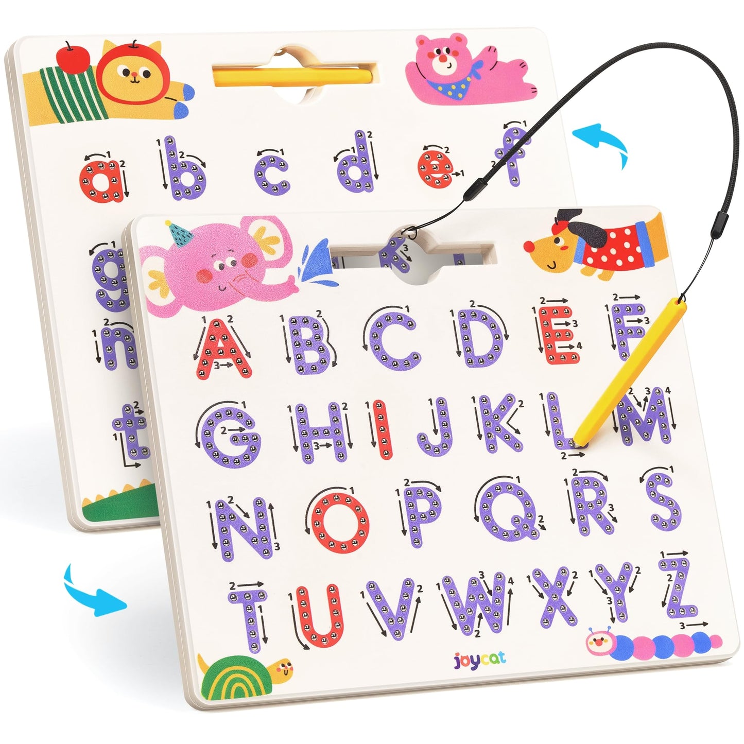 JoyCat Magnetic Animal Letter Tracing Board, Double-Sided ABC Magnets for Toddlers, Uppercase & Lowercase Letter Writing Practice - Preschool Learning Toys, Road Trip Car Activities for Kids Ages 3-5
