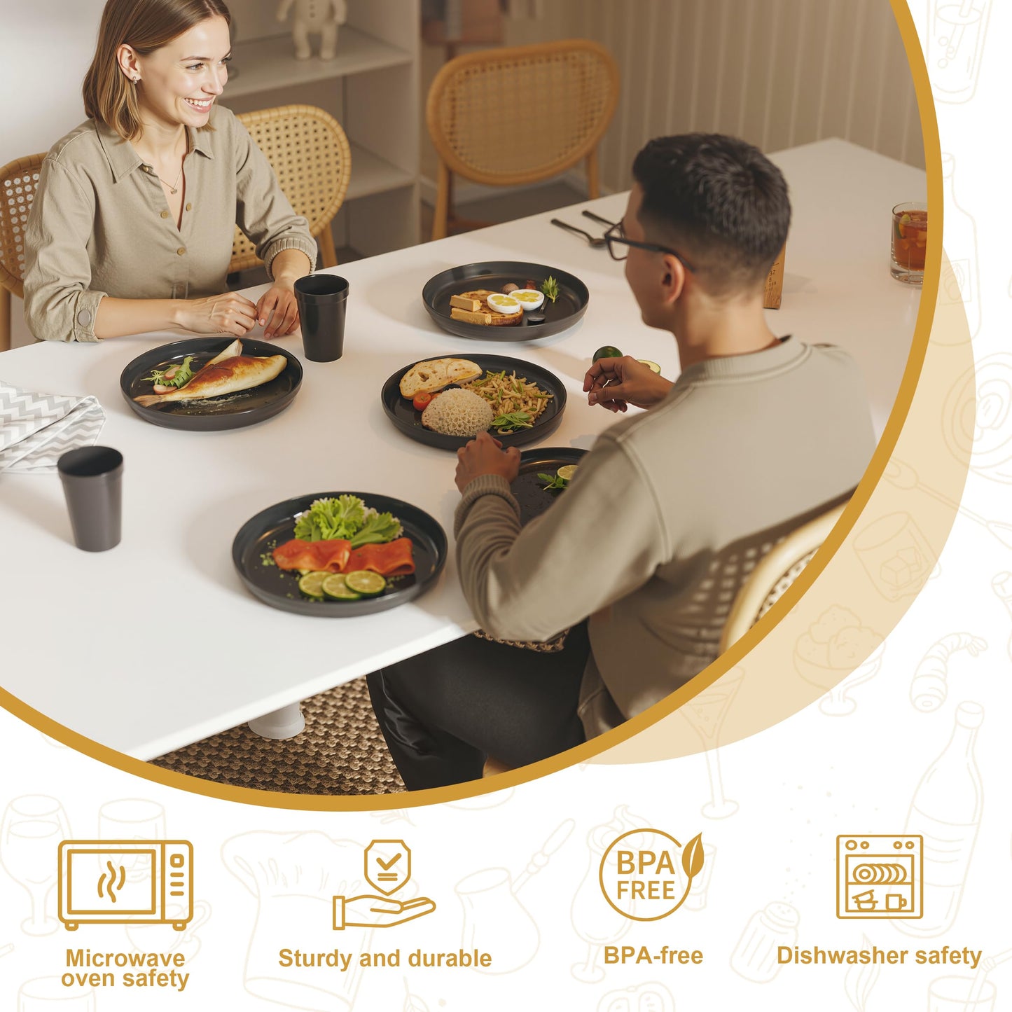 ZIVONA 40 Piece Apartment Essentials Dinnerware Set, Stackable Space-Saving Plates & Large Flat Bowls (Pasta/Salad), Modern Matte Unbreakable Plastic Dishes, Microwave Safe, Pastel