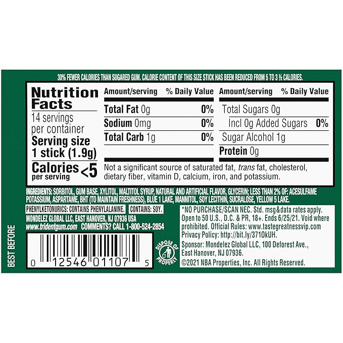 Trident Spearmint Sugar-Free Chewing Gum, 12 Packs of 14 Pieces (168 Total Pieces)