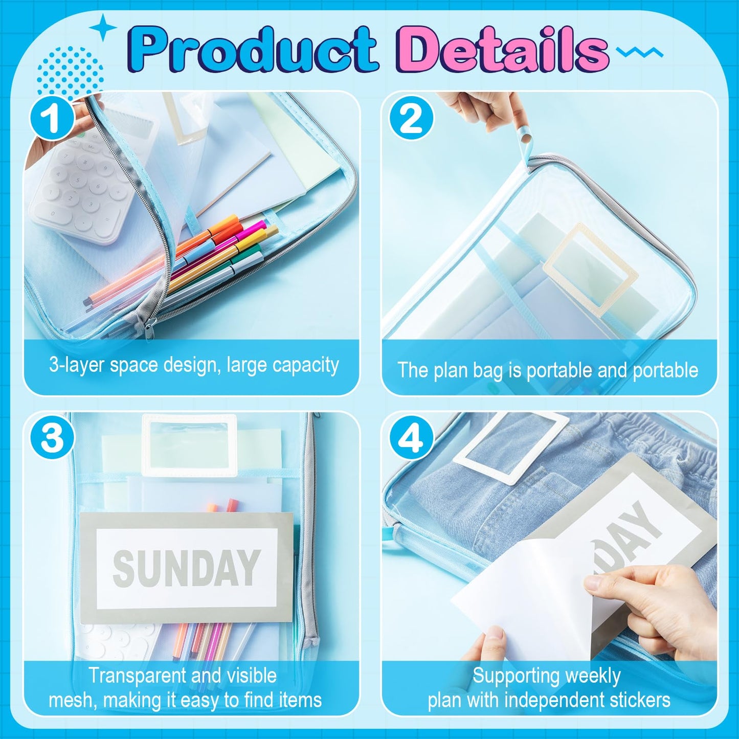 Honoson 14 Pack Packing Cubes for Travel Days of Week Packing Cubes with Labels Clear Zippered Storage Bag for Travel Summer Camp Essentials