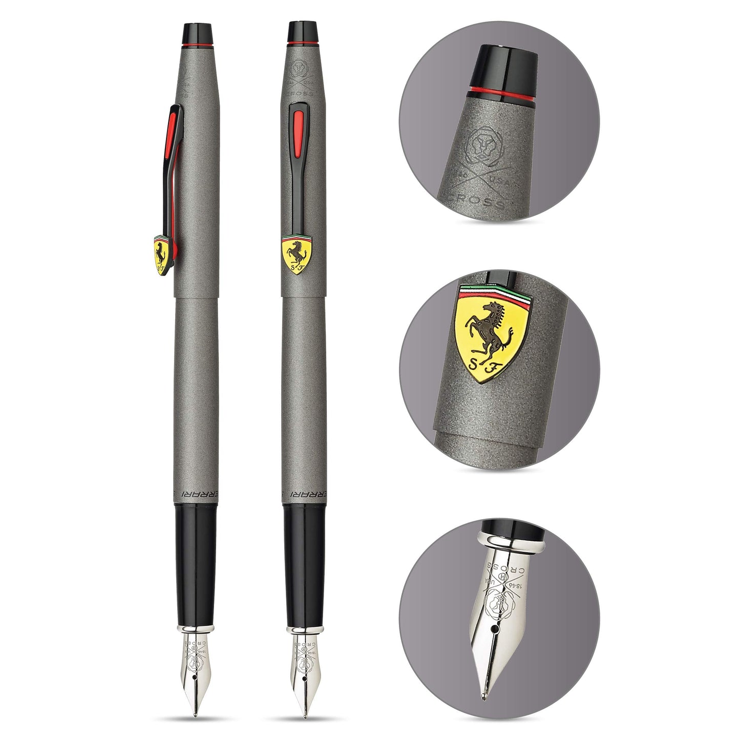 Cross Scuderia Ferrari Classic Century Fountain Pen, Fine Nib, Includes Premium Gift Box - Titanium Grey Satin Lacquer