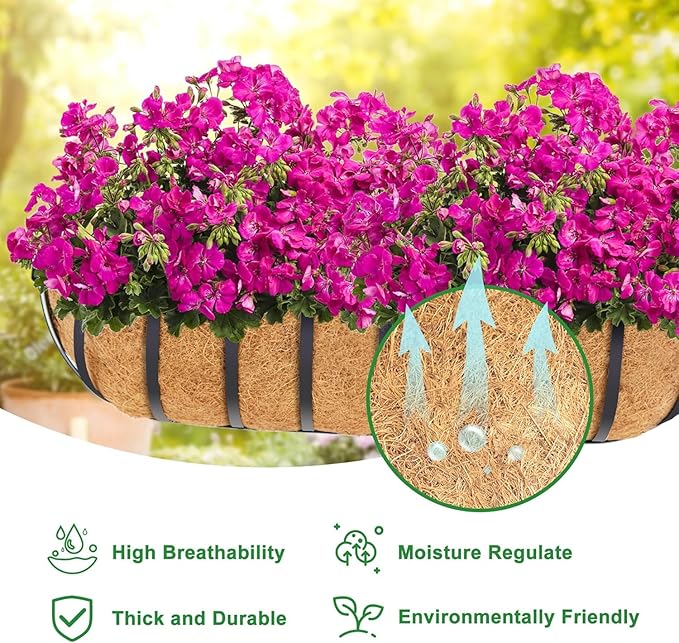 Y&M 24" Coco Liner for Window Box Deck Basket Planter Trough Coconut Fiber Liners, 4pcs Trough Coco Liner Pre-Formed Replacement