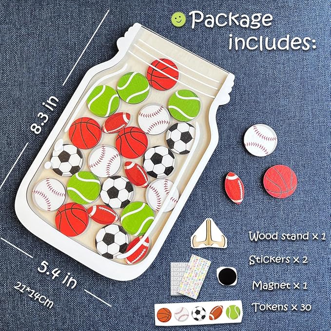 Magnetic Reward Jar for Kids, Classroom Reward System, Star Reward Jar, Incentive Good Behavior Responsibility Chart, Potty Training Rewards, Behavior jar for Boys Girls (Sports)