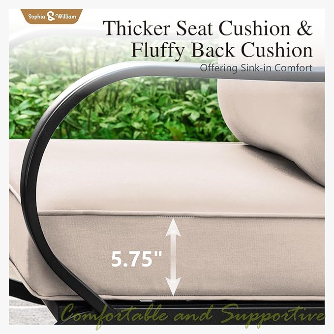 Sophia & William Patio Furniture Sets with 45" Gas Fire Pit Table Outdoor Metal Conversation Sets for 5, 2 x Swivel Cushioned Patio Sofa Chairs, 1 x 3-Seat Sofa 4 Pieces for Lawn Backyard Beige