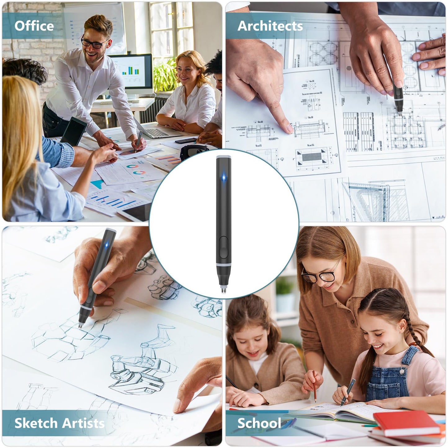 Foyucool Electric Eraser, USB C Rechargeable Pencil Eraser with 220 Eraser Refills, 2 Eraser Sizes, Comfort Grip Art Eraser for Drawing, Ideal for Artists, Students, Sketch, Engineers, Black