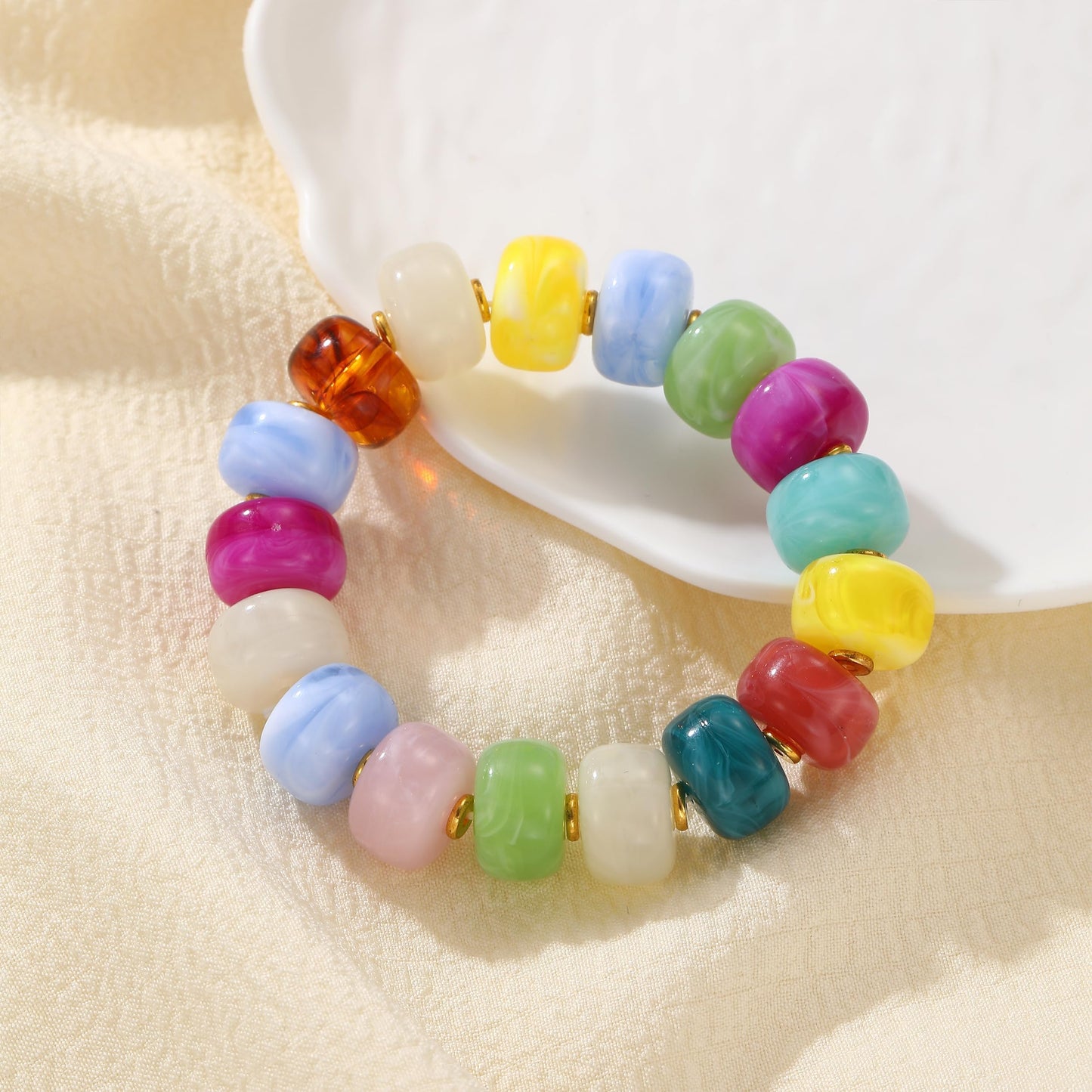chorfla Colorful Beaded Bracelets for Women, Boho Rainbow Chunky Resin Elastic Stretch Bracelet, Vibrant Summer Beach Jewelry Gift