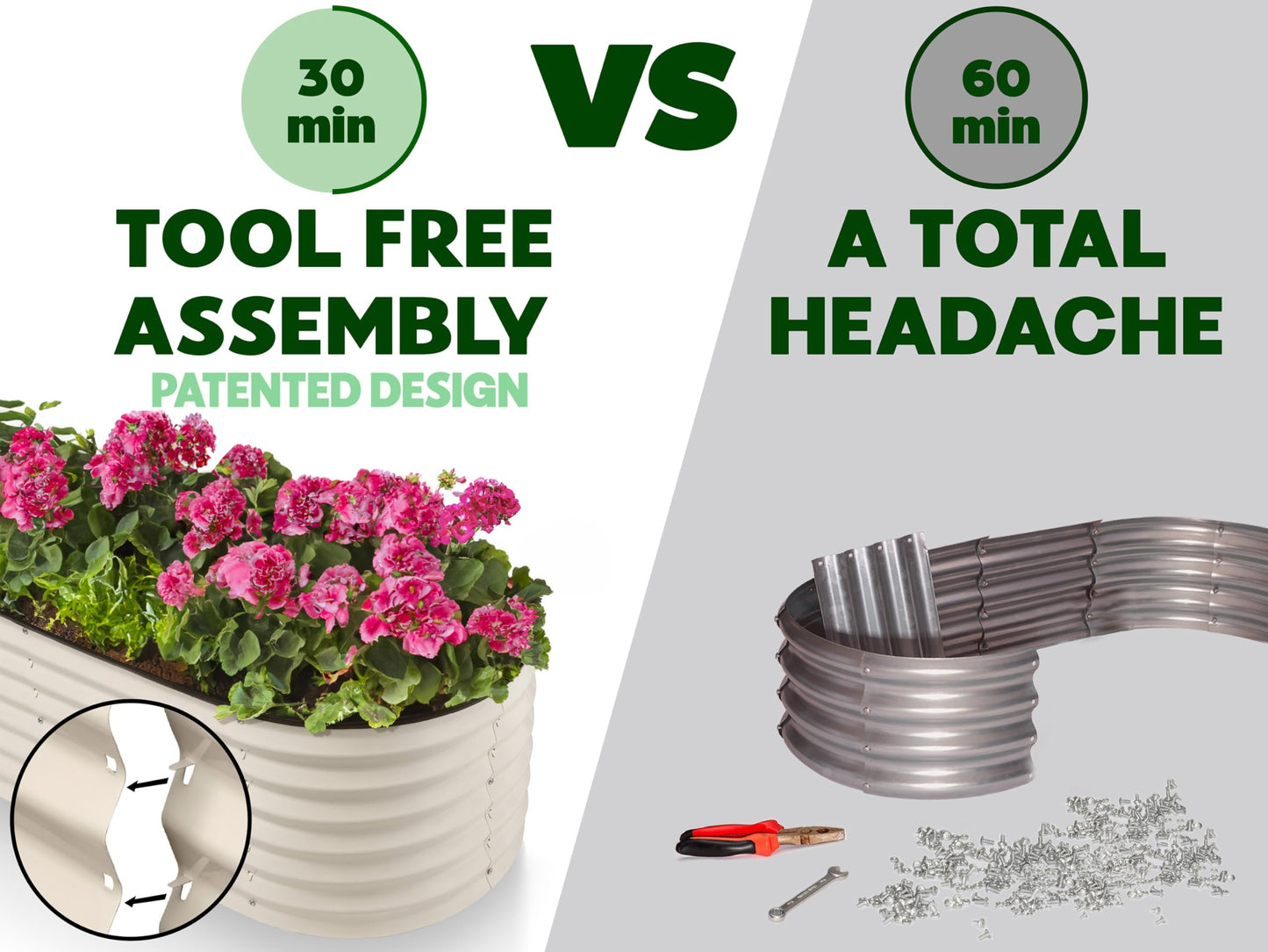 9-in-1 Galvanized Steel Raised Garden Bed // 8×2×1.5 ft Modular Planter for Gardening, Vegetables, Flowers // 18" Tall Metal Raised Garden Beds Outdoor (White) // Patented Design Planter Box