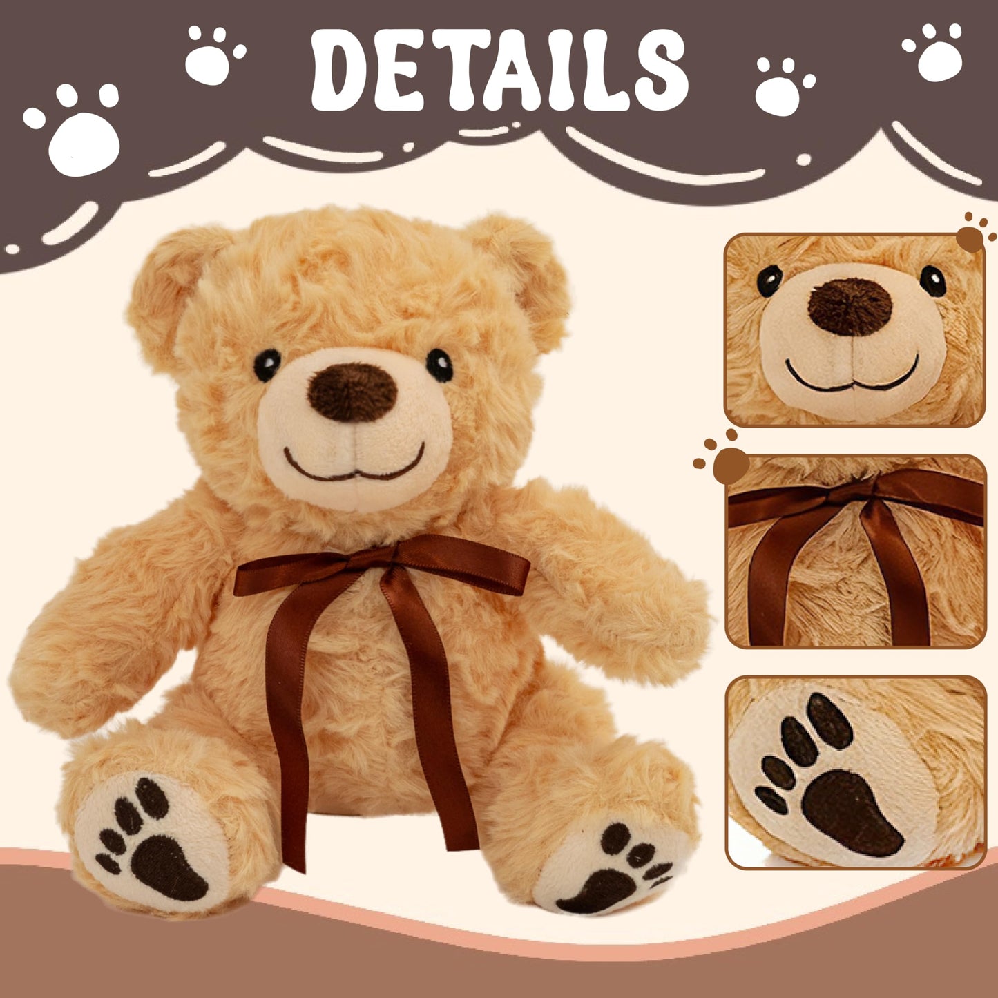 EEYQR 6Pcs Teddy Bear Stuffed Animals Bulk for Baby Shower, Small Stuffed Teddy Bear Plush, Bulk Bears Plush Toys for Baby Shower Party Decorations Christmas Valentine's Day (Brown, Pink)
