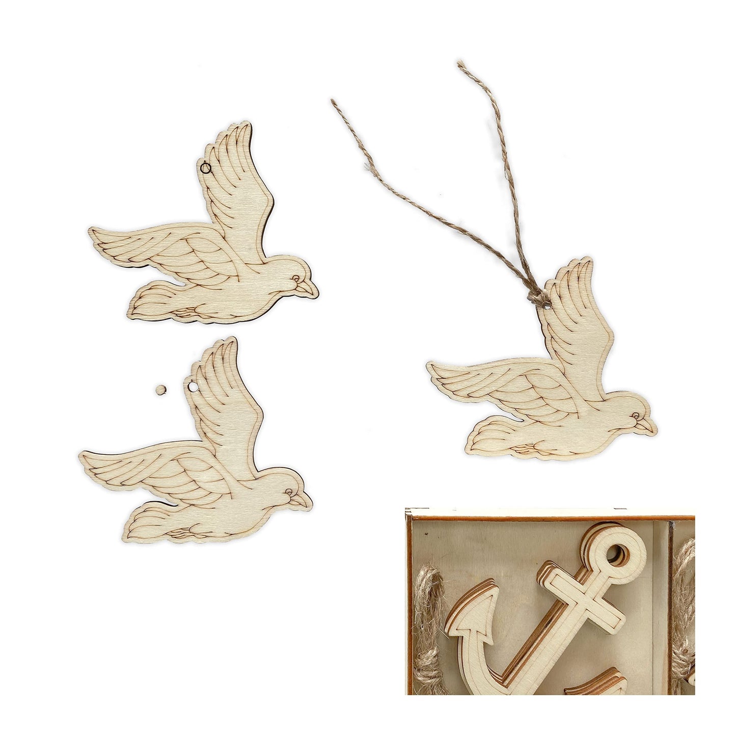45 Pack Unfinished Nautical Wood Cutouts for Crafts, Wooden Anchor,Sailboat,Ship Wheel,Compass for DIY Project 3.5 Inch 5 Peices Each