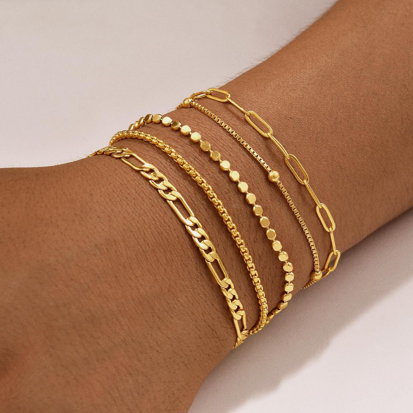 Striviio Gold Bracelets for Women, 14K Gold Plated Stackable Bracelet Stack Set Adjustable Charm Paperclip Chain Snake Link Layered Waterproof Jewelry Sets Gifts