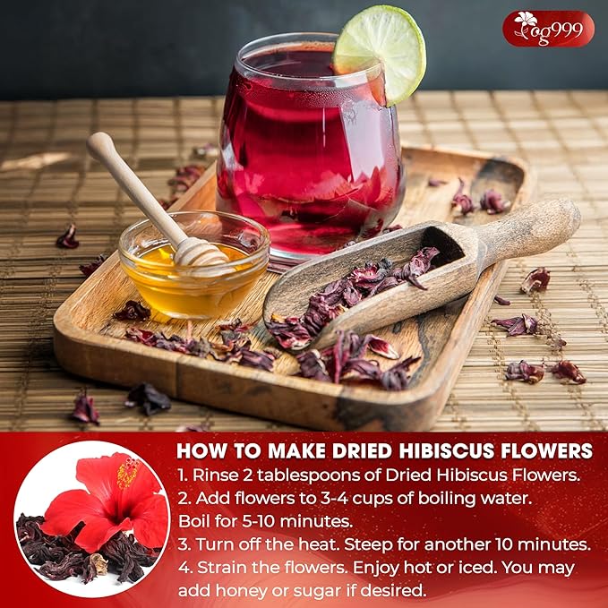 TOG999, Premium Hibiscus Flowers 16oz | Dried Petals | Naturally Caffeine-Free Herbal Tea | Vibrant Color & Tart Floral Flavor | Non-GMO, Gluten-Free, Vegan | Perfect for Tea, Beverages, and Crafts
