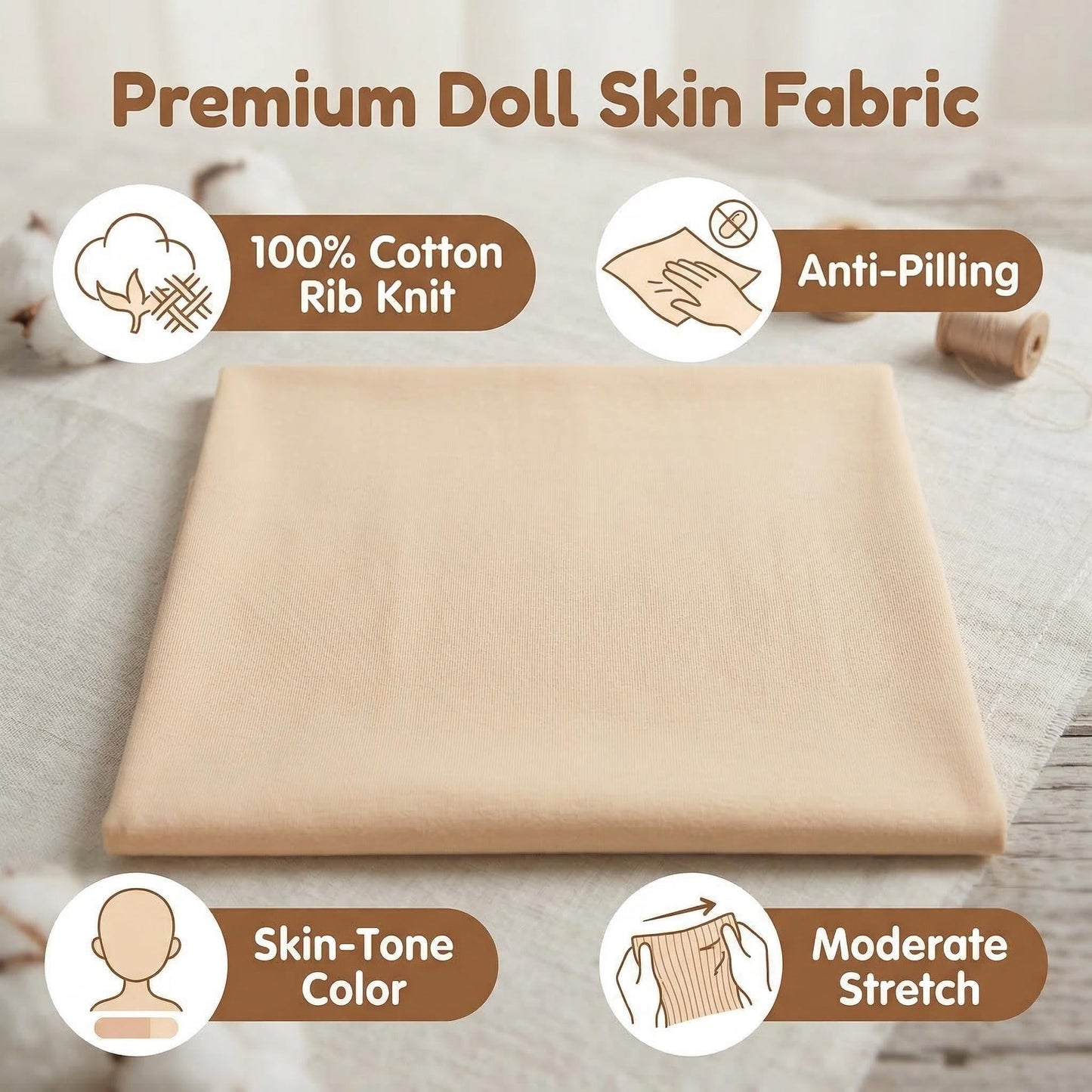 iNee 100% Cotton Interlock Knit Waldorf Doll Skin Fabric, One Yard, Flesh