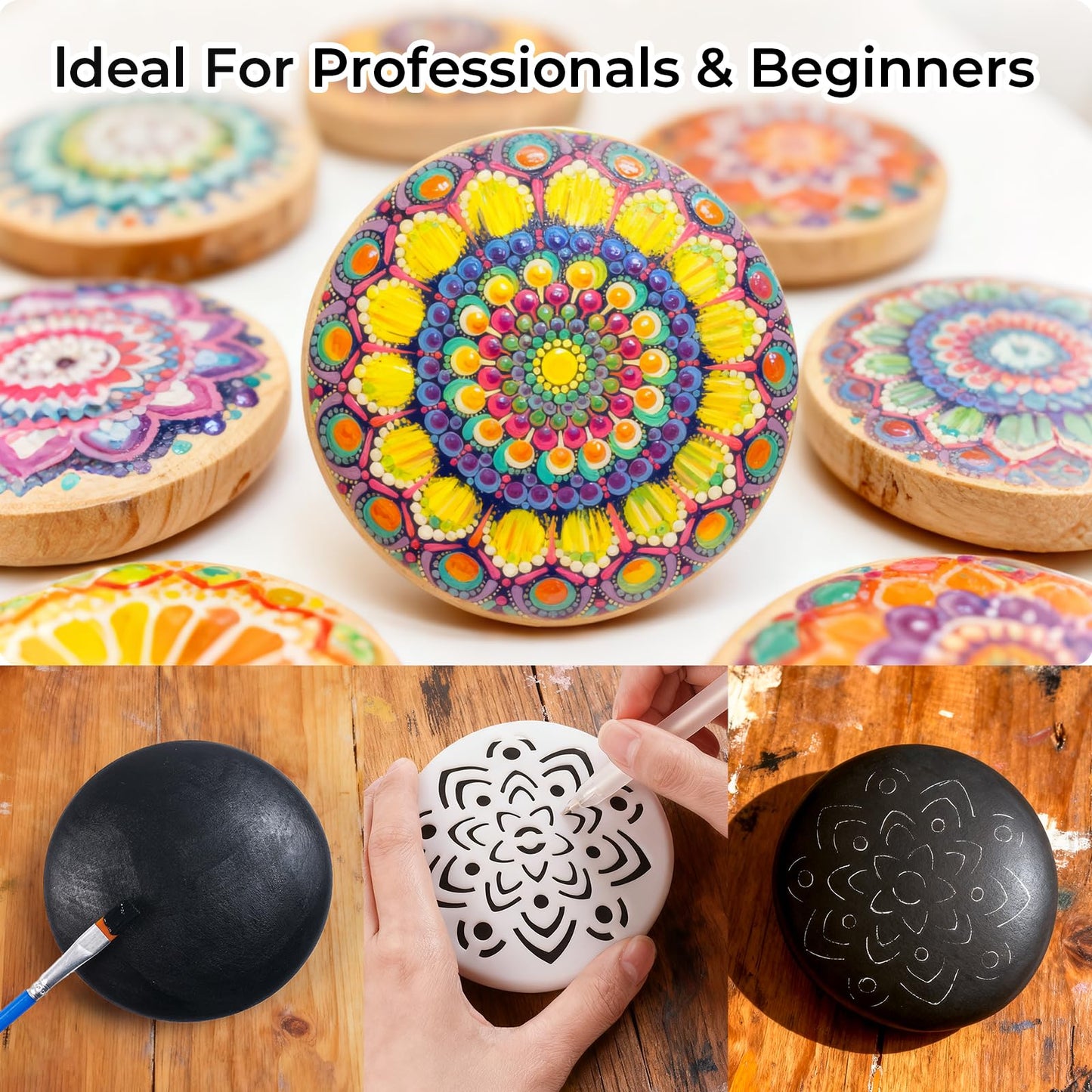 Nicpro Mandala Rock Painting Kit, Dot Arts and Crafts for Adults, Mandala Dotting Tools Kit, Large Wooden Rocks for Painting, DIY, Stencils, Acrylic Paints, Brushes, Dotting Tools for Rocks
