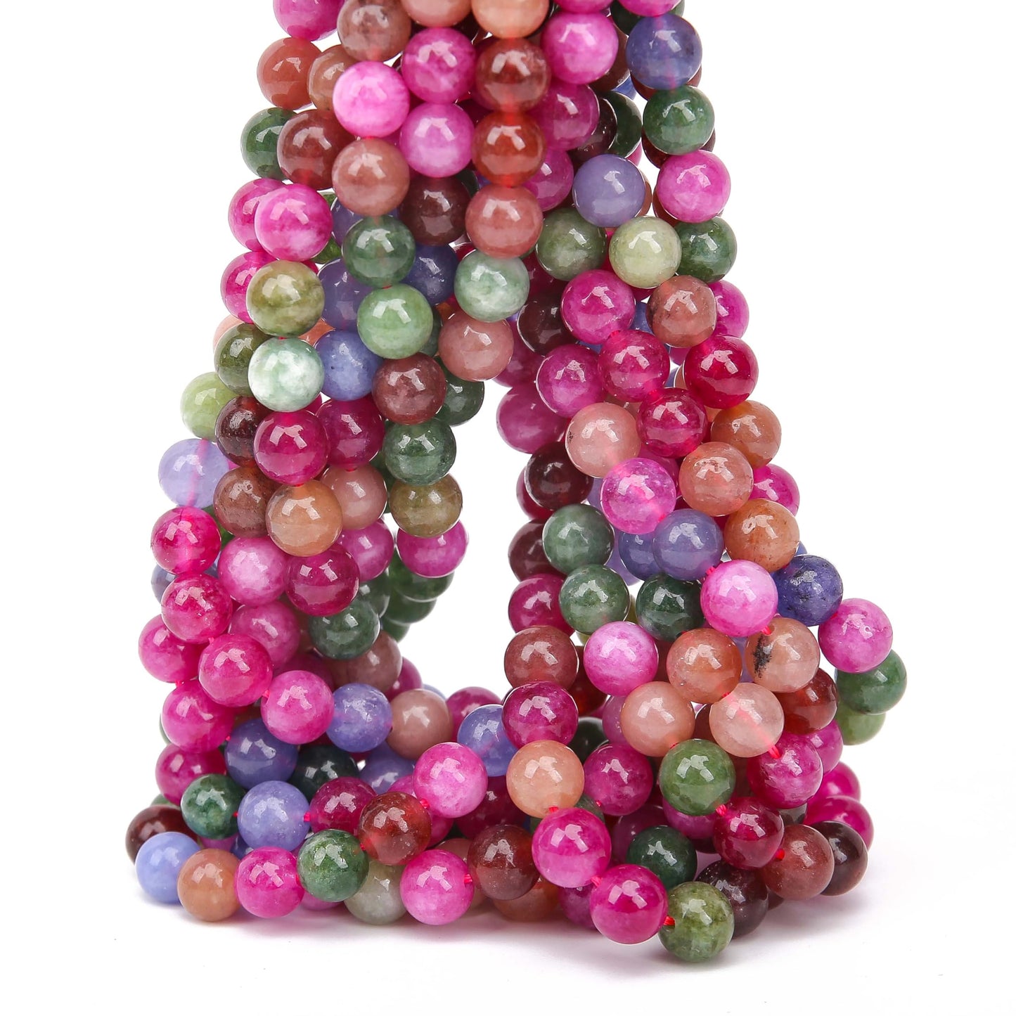 70PCS Natural 8MM Healing Gemstone, Colorful Tourmaline Energy Stone Round Loose Beads, Semi-Precious Crystal Beads with Free Elastic String for Jewelry Making DIY