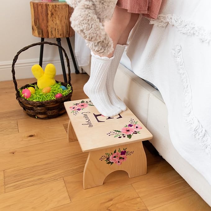 Step Stool for Toddlers- Personalized Wood Kids Step Stool with Name for Kitchen Sink, Bathroom, Potty Training, Toilet, Kitchen Sink- Sturdy and Safe- Made in USA by BloomOwl (Ballerina)