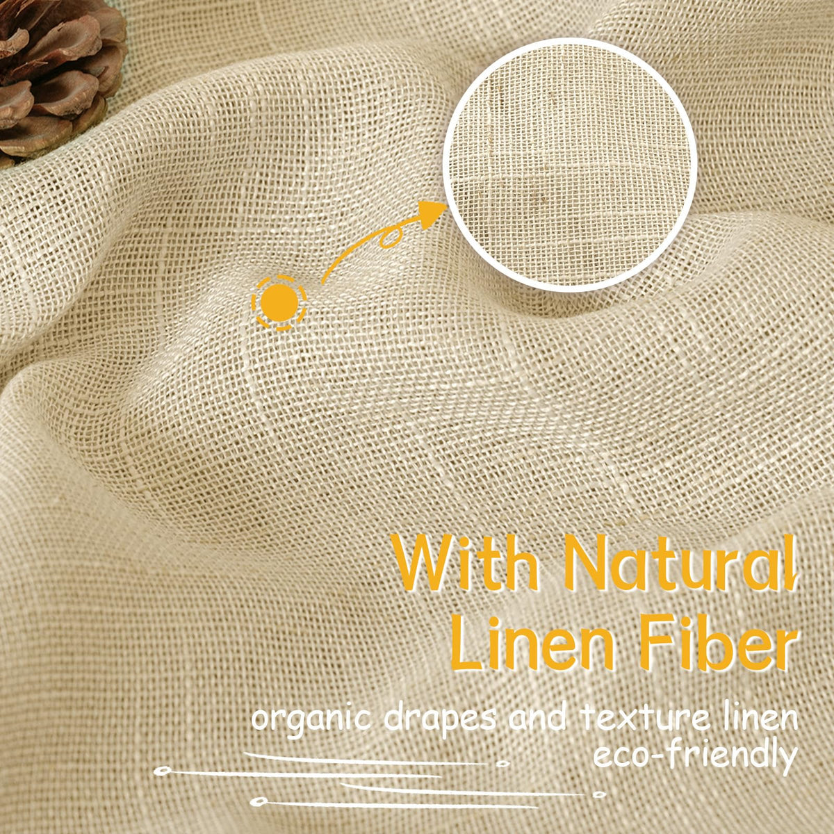 Tan Linen Semi Sheer Curtains for Farmhouse Living Room 52x84 Inch Length (2 Count)