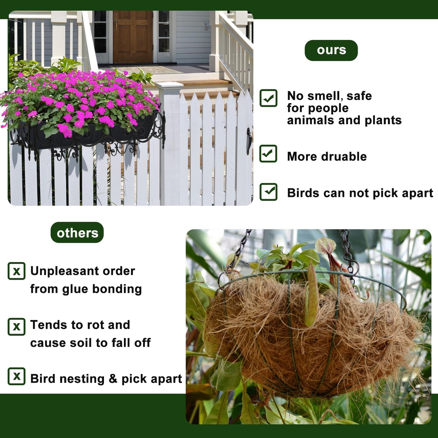 4PCS 30Inch Rectangle Window Box Liner Felt Planter Basket Liner Insert Black Plant Container Liners Non Woven Fabric Liner for Garden Fence Wall Railing Hanging Flower Pot - Avoid Bird Nesting