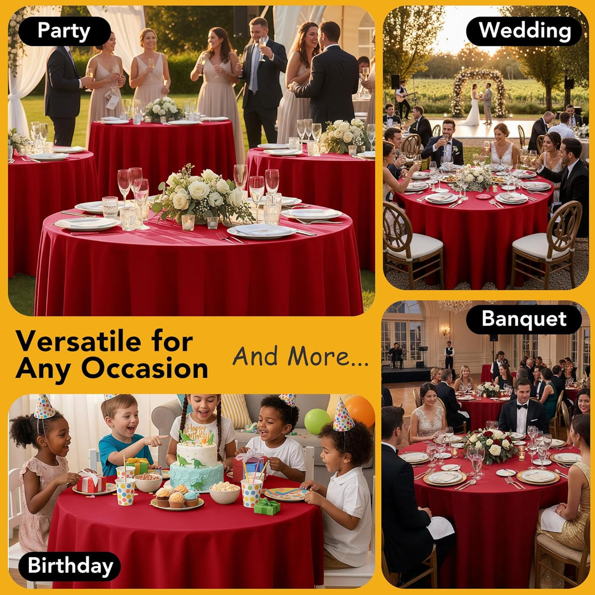 10-Pack Red Round Tablecloths, 84 Inches, Stain-Resistant Polyester for 3-5 Ft Round Tables - Washable Table Covers for Weddings, Banquets, Birthday Parties, Events