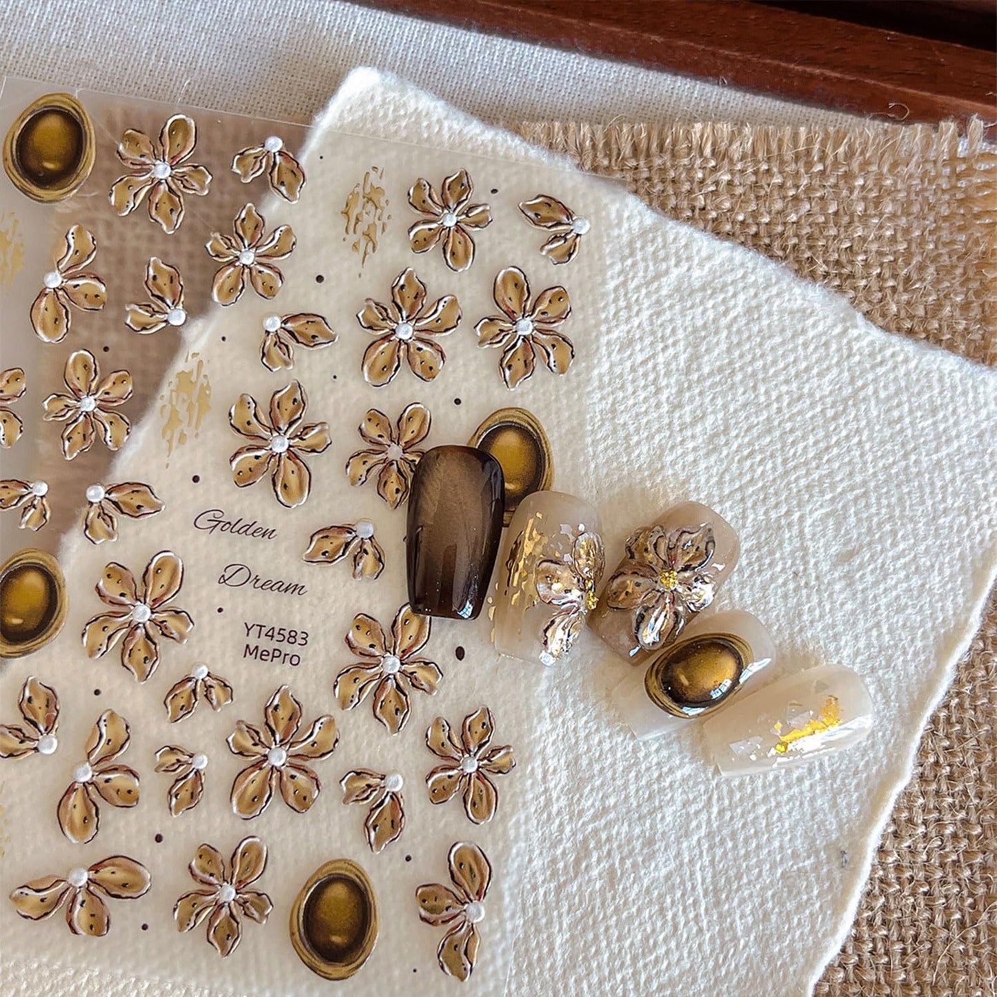 Fall Nail Art Stickers Flower Nail Decals 5D Embossed Nail Stickers Autumn Brown Leaf Manicure Decorations Nails Art for Women