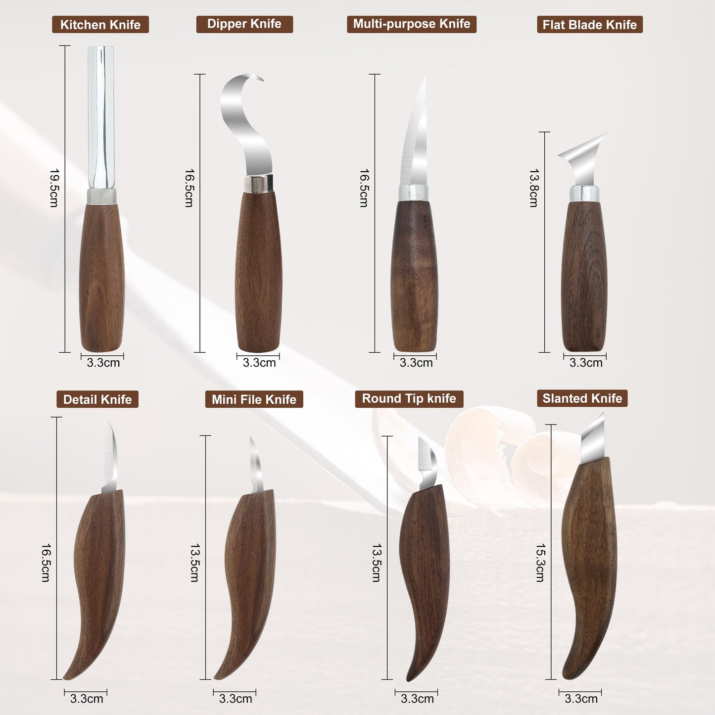 Wood Carving Knife Set, Stainless Steel Whittling Knife with Sharp Edge and Black Walnut Wood Handle for Comfortable Grip - Ideal Whittling Kit for Beginners and Professionals with Storage Bag