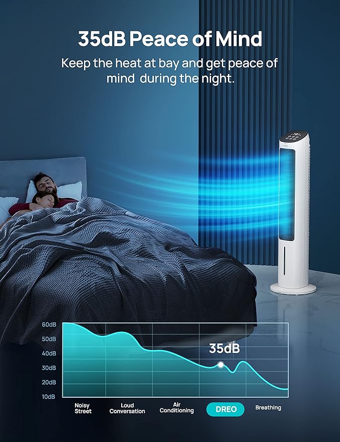 Dreo Evaporative Air Cooler, 40” Cooling Fan with 80° Oscillating, Humidifying, Removable Water Tank, Remote Control, 3 Speeds, 7H Timer, Personal Swamp Cooler, ‎White Cream, Large