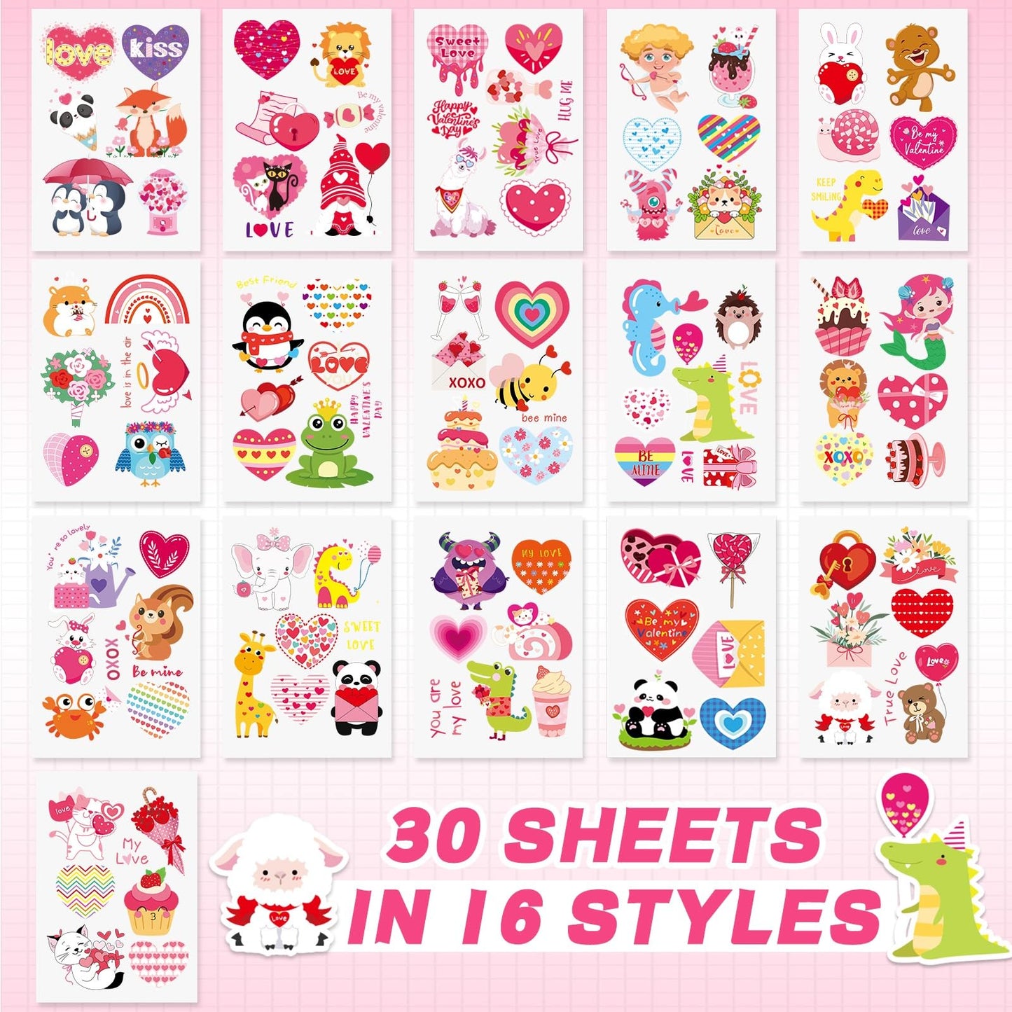 MARFOREVER 200 Pcs Valentines Stickers, Love Heart Stickers Valentine's Day Sticker Bulk Vinyl Water-Repellent for Water Bottle Wedding Laptop Scrapbooking DIY Crafts Decorations