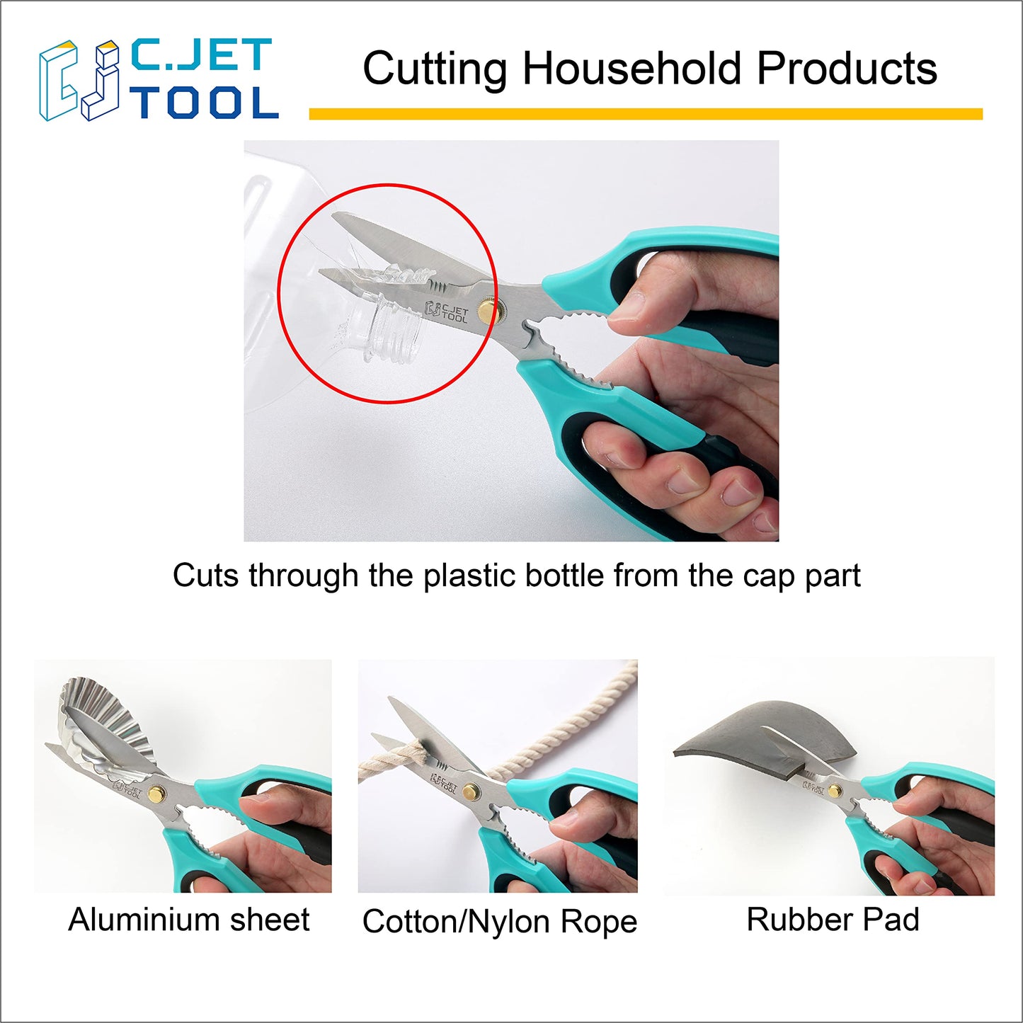 C.JET TOOL 8" Heavy Duty Scissors, Utility Scissors All Purpose for Cardboard, Plastic, Carpet, Rope, Leather. Sharp Stainless Steel Blades, Non‑Slip Handle, Kitchen Shears for Food, Meat & Poultry