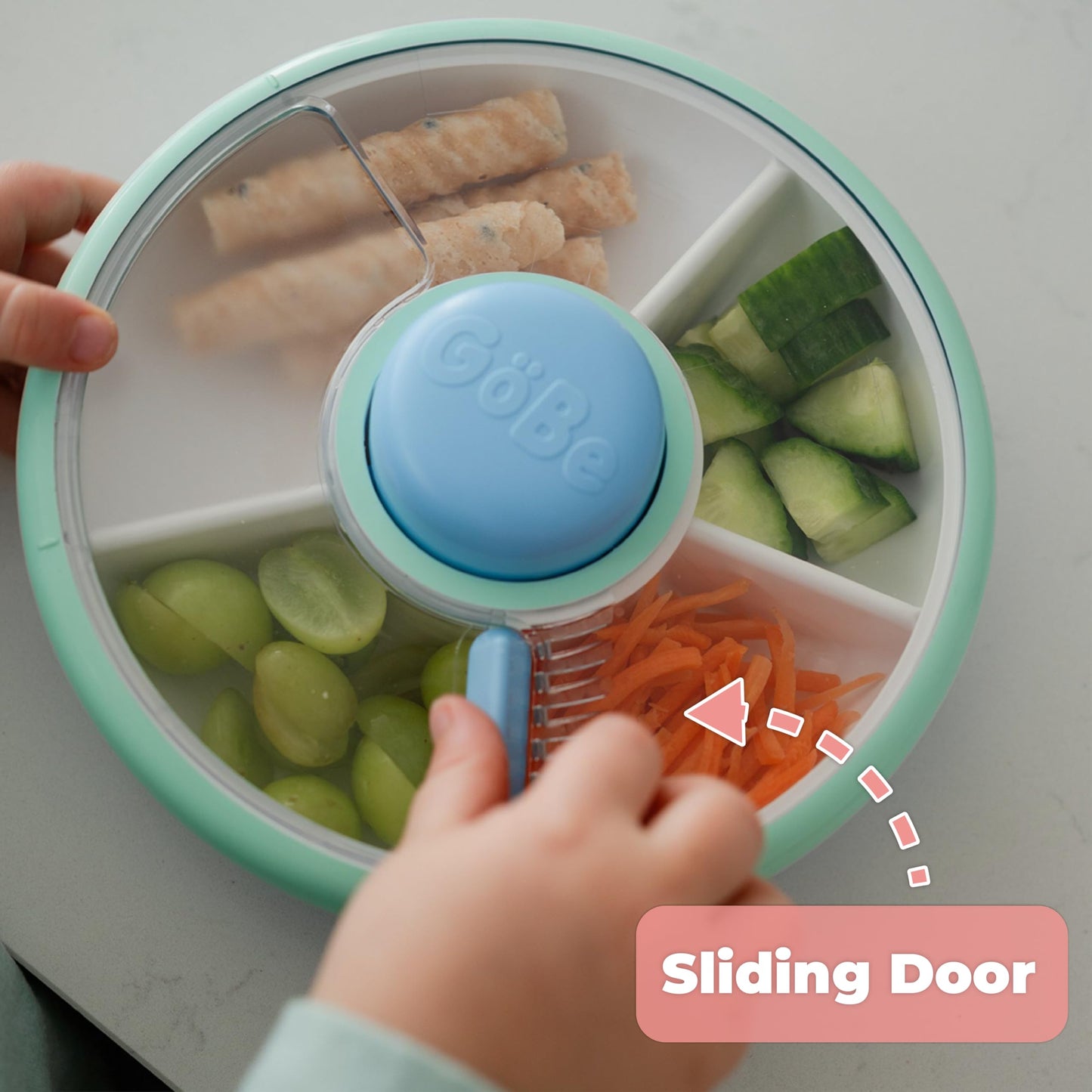 GoBe Kids Small Snack Spinner Slide - Reusable Snack Container with 4 Compartment Dispenser and Lid | BPA/PVC Free | Dishwasher Safe | No Spill - Travel Accessories (Twinberry)