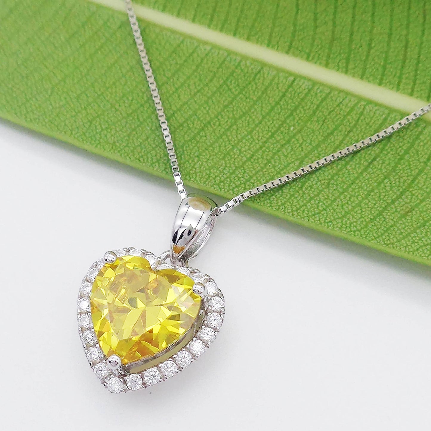 Navachi 925 Sterling Silver 18k White Gold Plated 3.7ct Heart Citrine Az9311a Necklace Pendant 18"