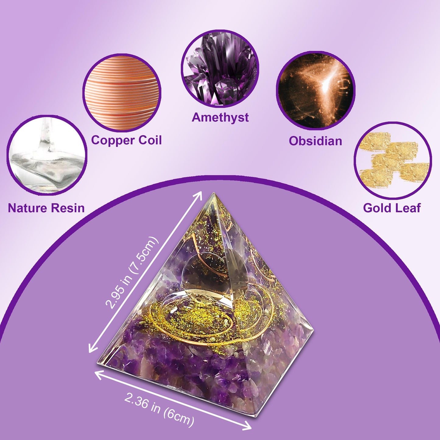 XQIGI Orgone Crystal Pyramid for Positive Energy, Light Base Natural Orgonite Amethyst Gemstone Obsidian Ball Stones, Healing Pyramids Gift for Chakra Reiki Healing Meditation Lucky Happiness Fortune