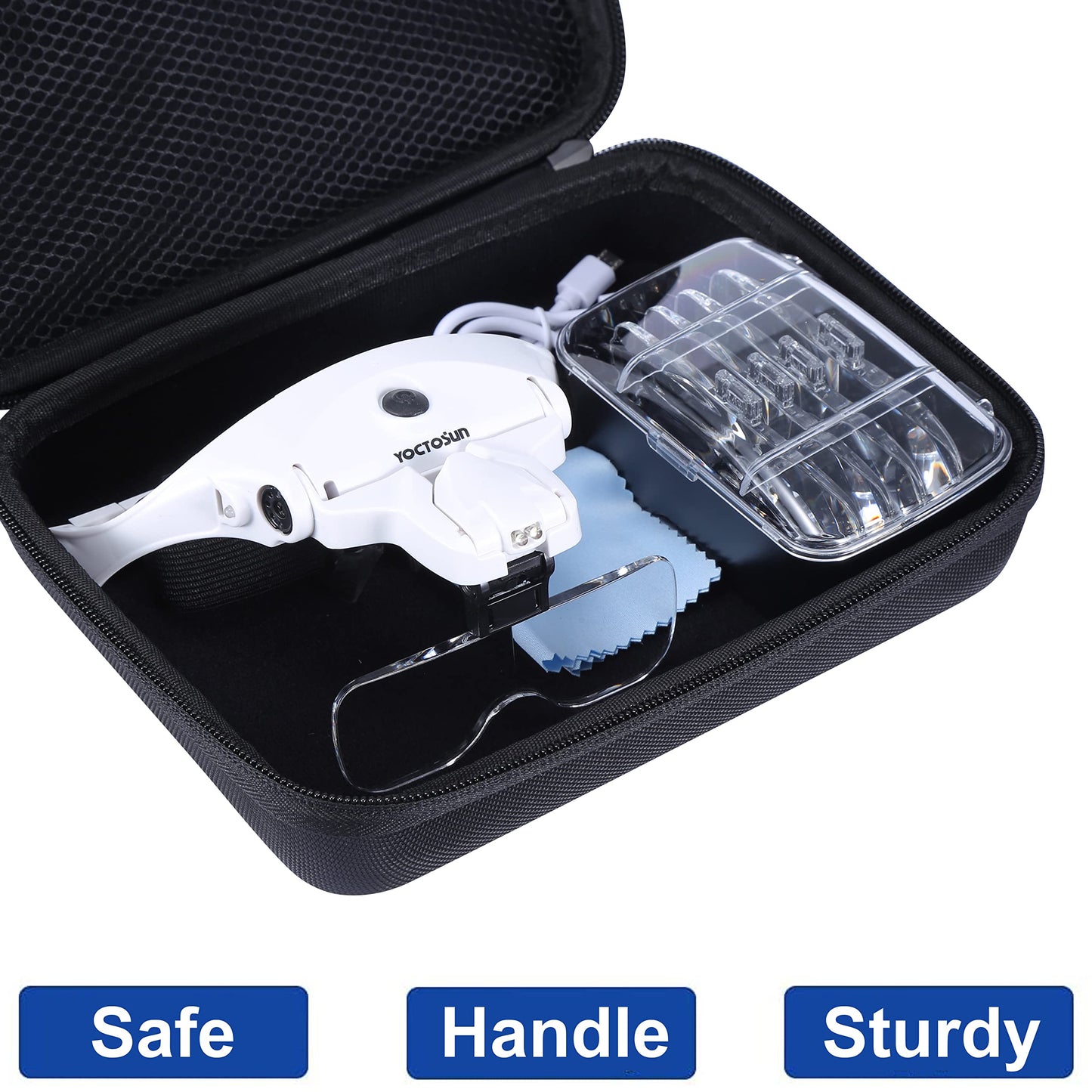 YOCTOSUN Storage Case for Magnifying Glasses, 7 x 9 x 2.7 inches Carrying Case with Handle for Hands Free Headband Lighted Magnifier, Great Travel Case for LED Head Magnifying Glass