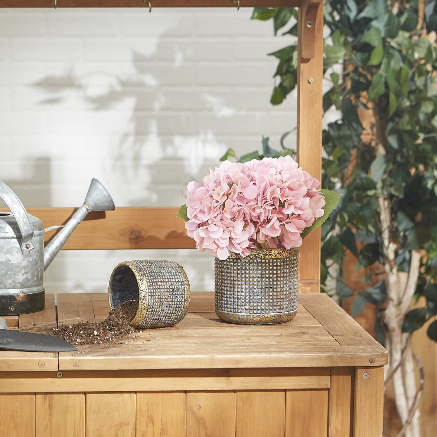 DII Planter Pot Collection Distressed/Weathered Indoor & Outdoor Cement, for Plants or Flowers, Small 4x3.75/Large 5x4.75, Modern Metallic, 2 Piece