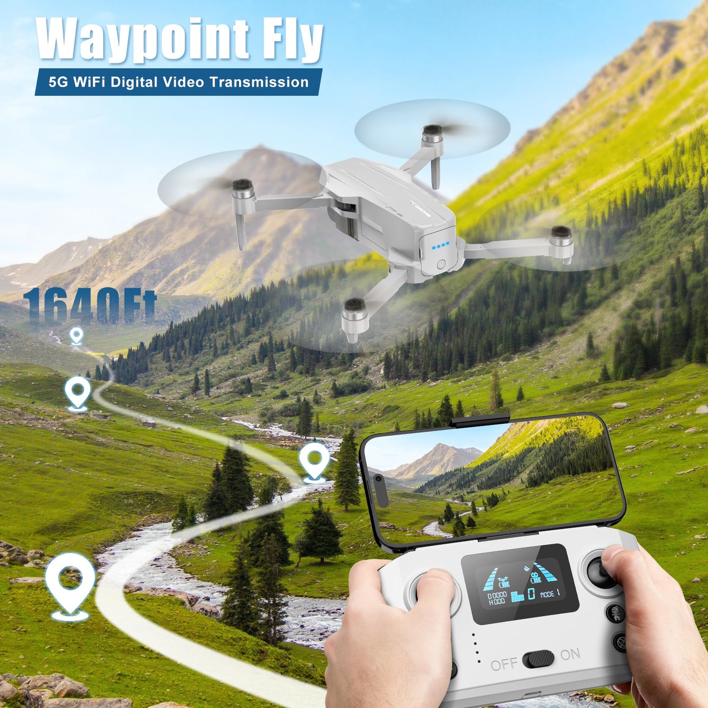 Oddire Drones with Camera for Adults 4K, GPS Auto Return, Waypoint Flight, Orbit Fly, GPS Follow, Gesture Control, Foldable Drone with Brushless Motor, 249g Light, 48 Mins Flight Time with 2 Batteries