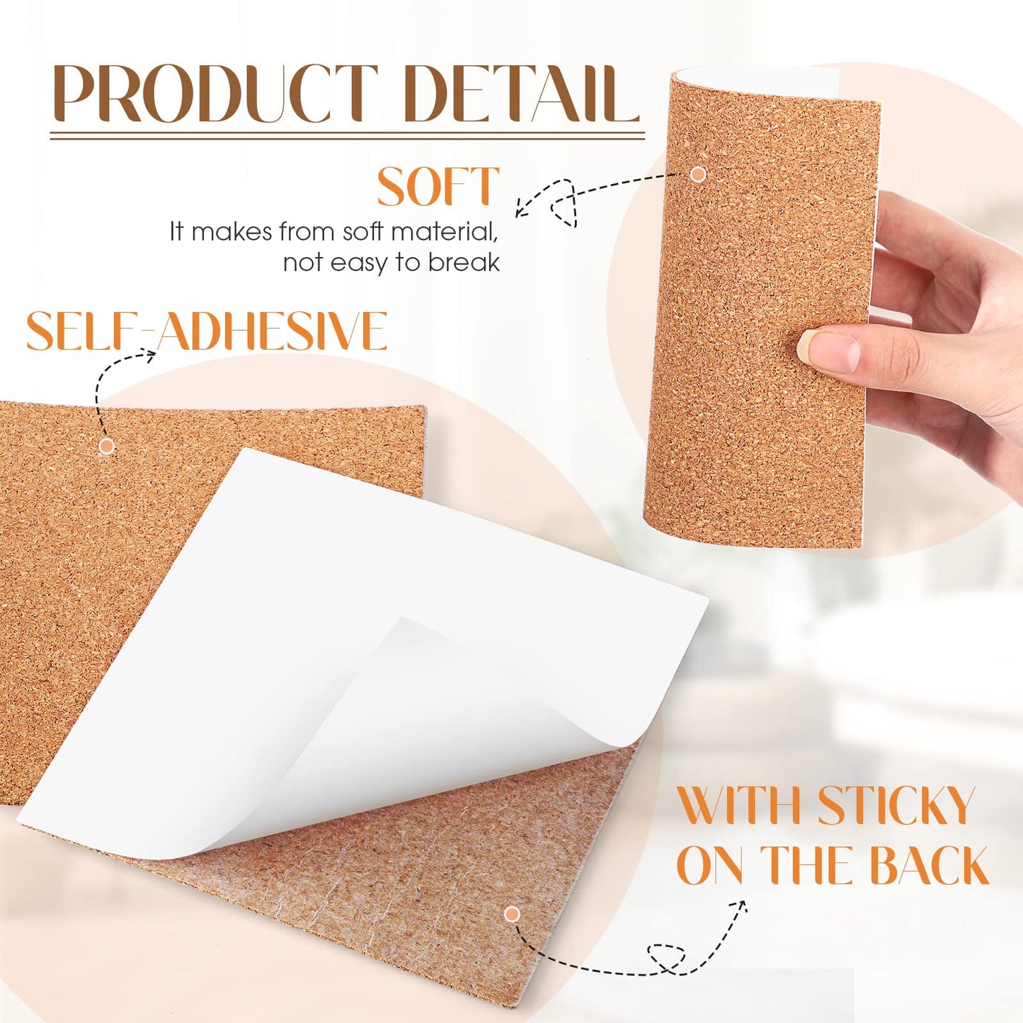 Chunful 60 Pcs Self Adhesive Cork Squares 6" x 6" Cork Backing Sheets for Coasters DIY Ceramic Tiles, Mat, Mini Wall Board, 2 mm Thick