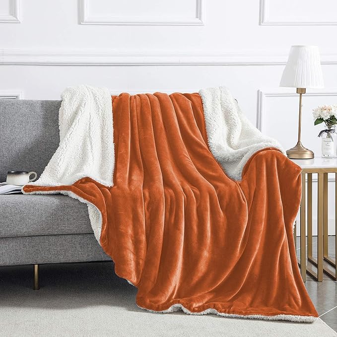IR Imperial Rooms Rust Sherpa Fleece Throw Blanket Twin Size for Bed - Wholesale Bulk Pack of 12 Sherpa Blankets - Soft Fluffy Throw Blankets for Hotels, Guest Bedroom, 60x80 Inches