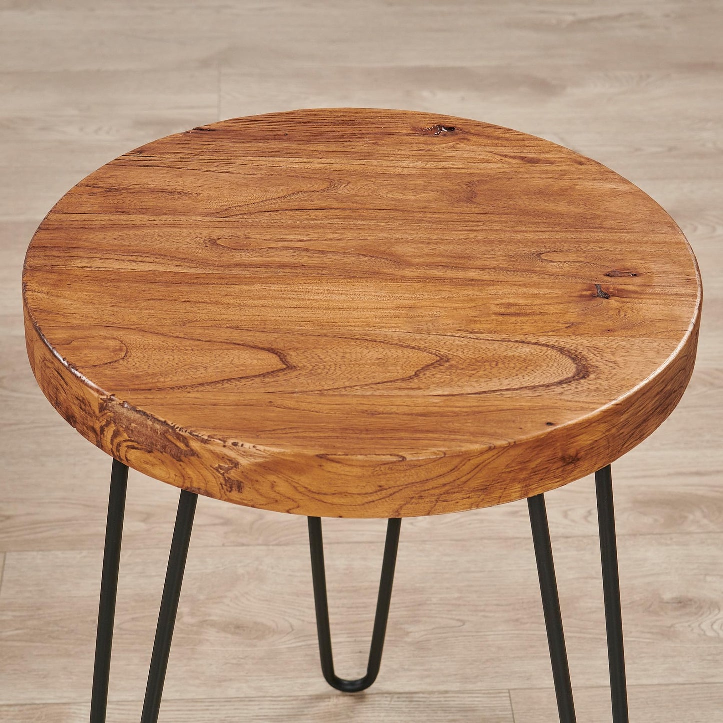 Warmaxx Elm Solid Wood Side Table 15.6" x 15.6" x 20.8"H Round Accent Vintage Coffee End Tables Rustic Plant Stands Living Room Patio Bedroom Nightstand