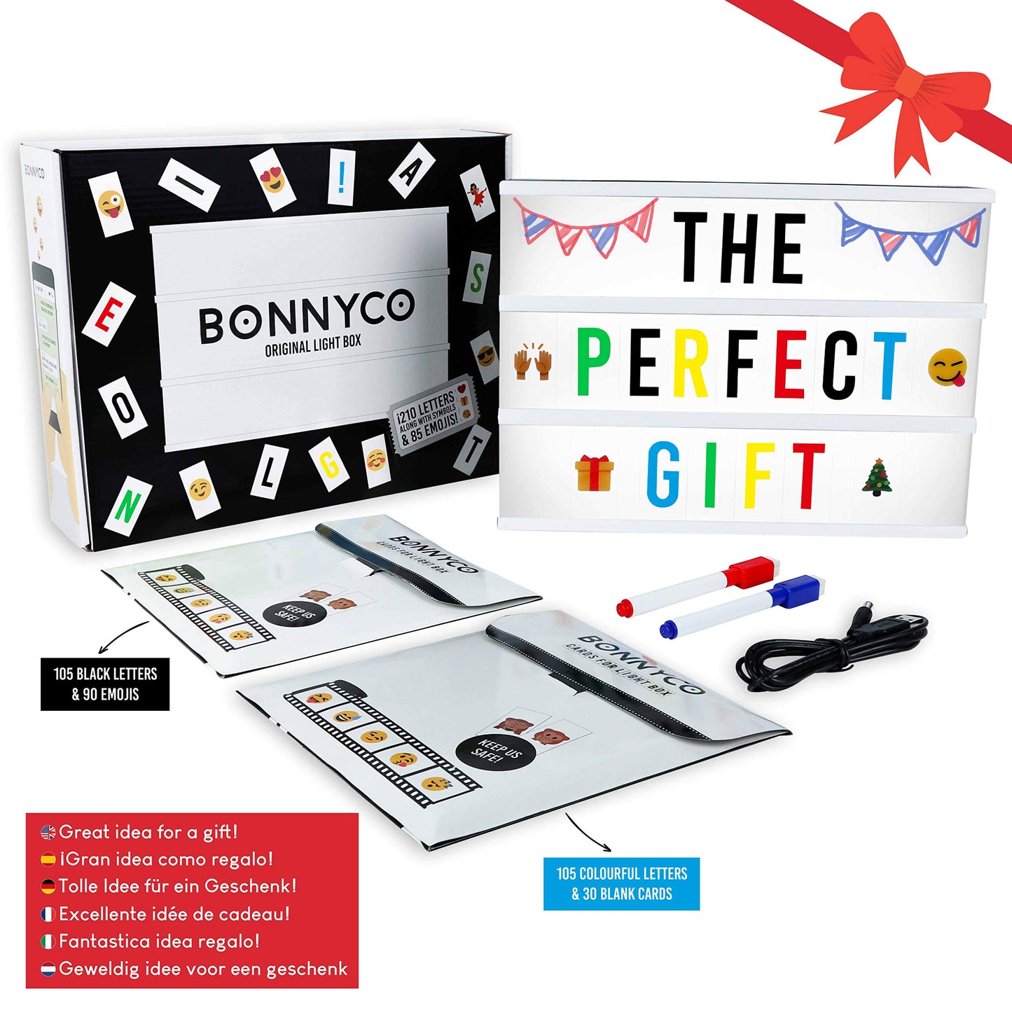 BONNYCO Cinema Light Box with 400 Letters, Symbols, Emojis, 2 Markers and USB. Led Light Box Home Decor, Room Decor. Cinema Led Sign Letters Board, Novelty Gifts Christmas, Birthdays. Marquee Lightbox