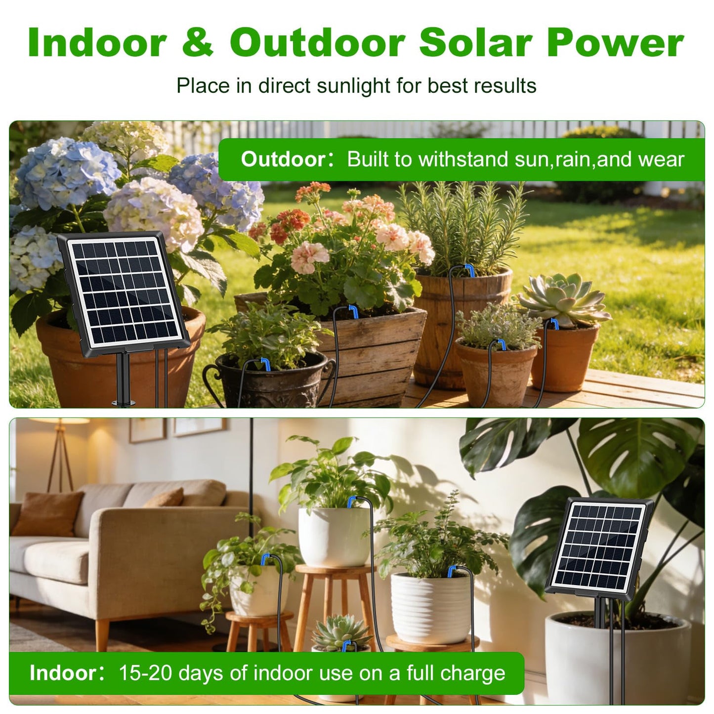 Solar Automatic Drip Irrigation Kit System, 50FT Solar Powered Auto Easy DIY Watering Device Supported Pots Plants, 6 Timing Modes with Anti-Siphoning Device